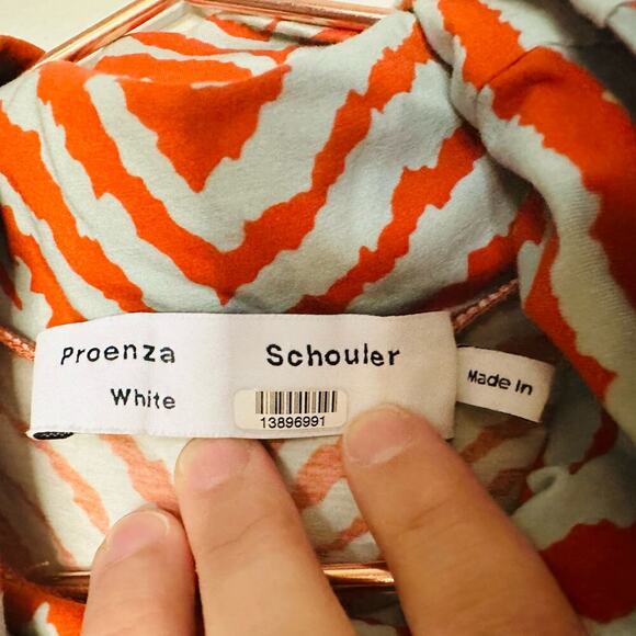 Proenza Schouler Women's White Orange Geometric Zebra Turtleneck Top Size XL - Picture 10 of 12